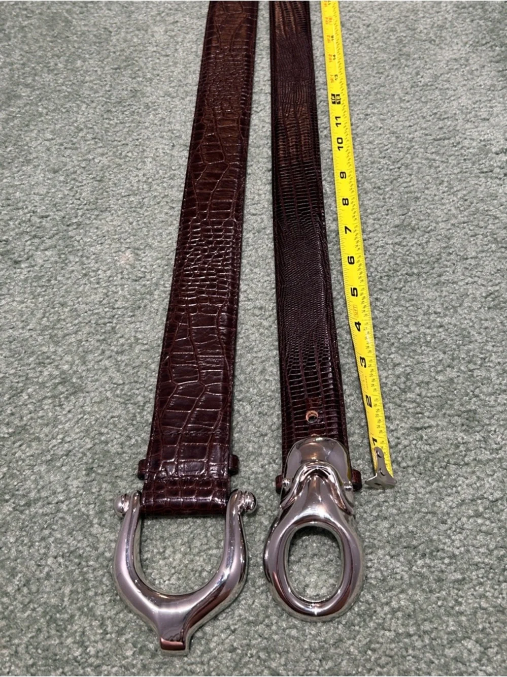 Set of 2 Brian Toohey Vintage Brown Leather Belts Polished Silver Buckles 🐊 🦎🪎